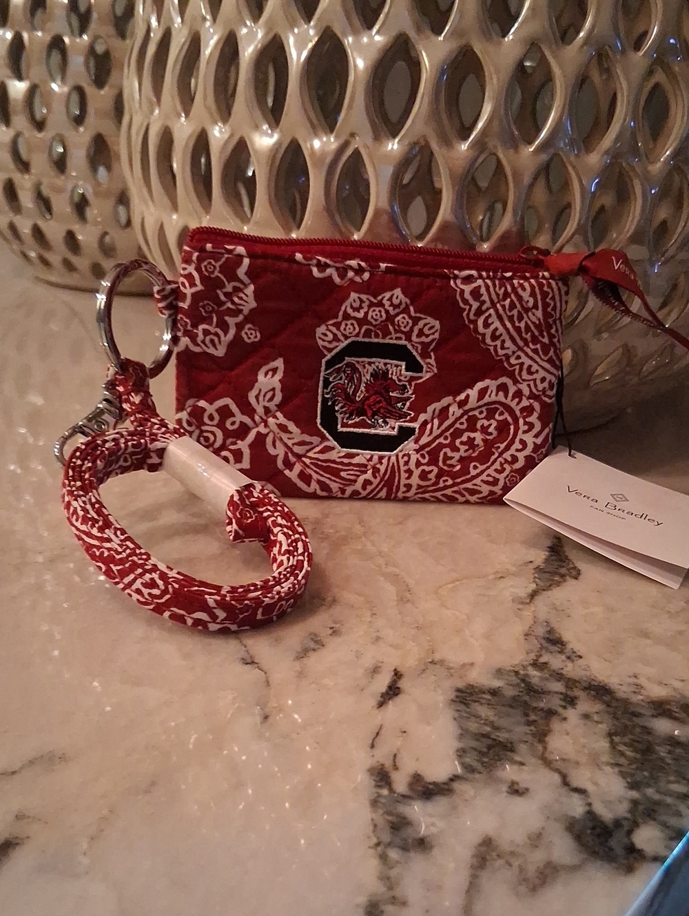Vera Bradley Red Paisley Wristlet Keychain Pouch with Team Embroidery USC